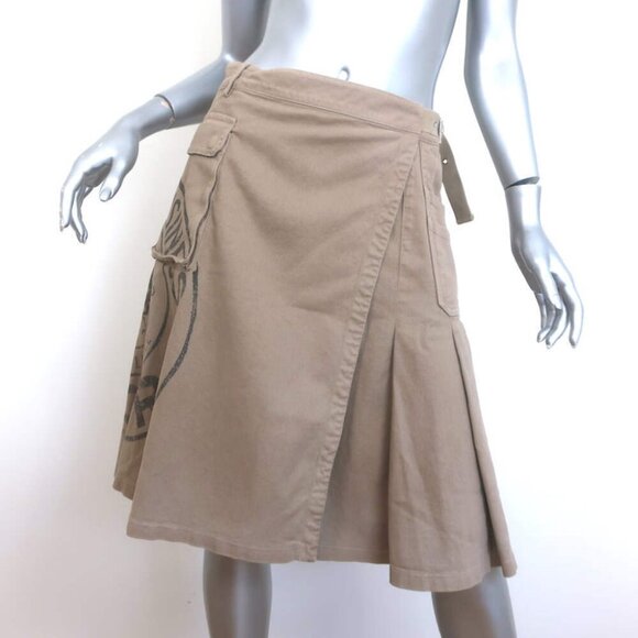 Christian Dior L'Union Fait la Force Pleated Canvas Skirt Beige Cotton Size US 6 - Picture 1 of 8